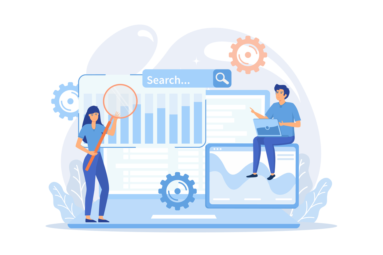 SMM, digital marketing and Internet advertisement. Search engines, online marketing and seo tools, search engines optimization concept. flat vector modern illustration